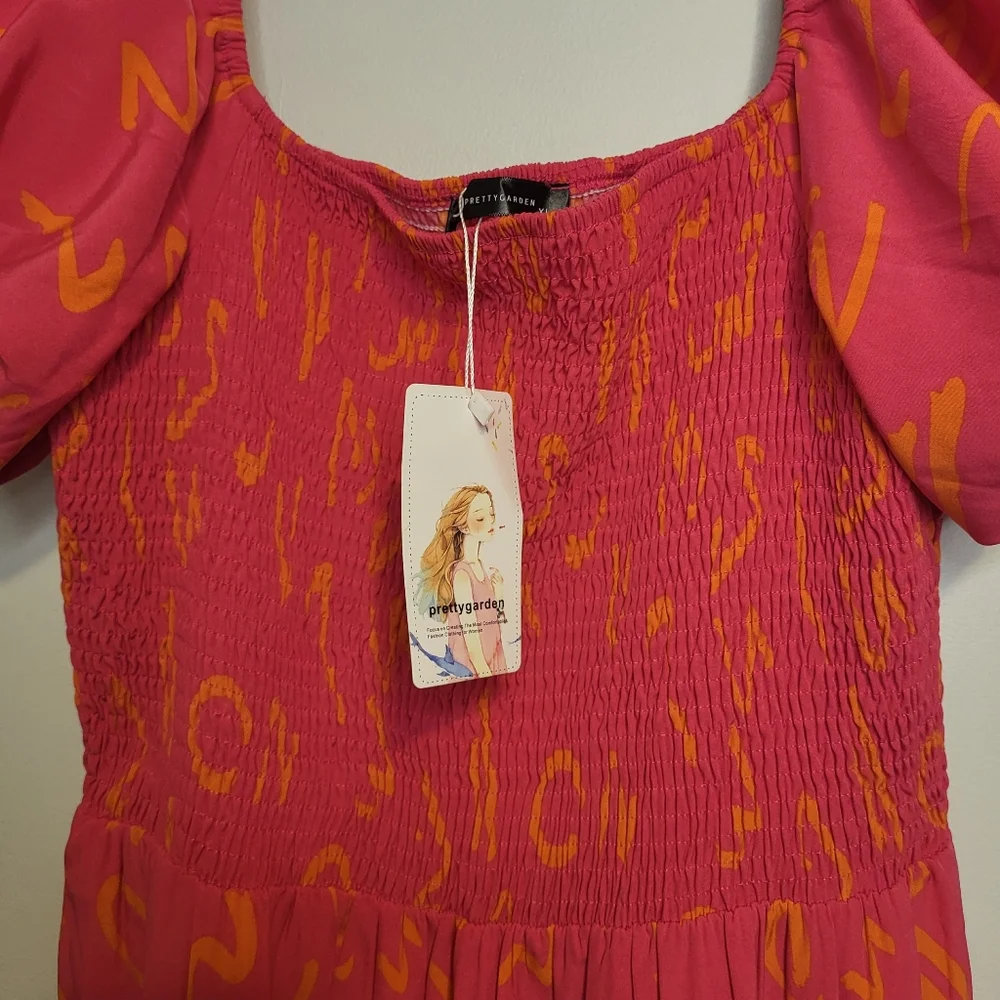 Pretty Garden New With Tags Orange & Fuchsia Floral Maxi Dress Pullover L–XL - Picture 3 of 12